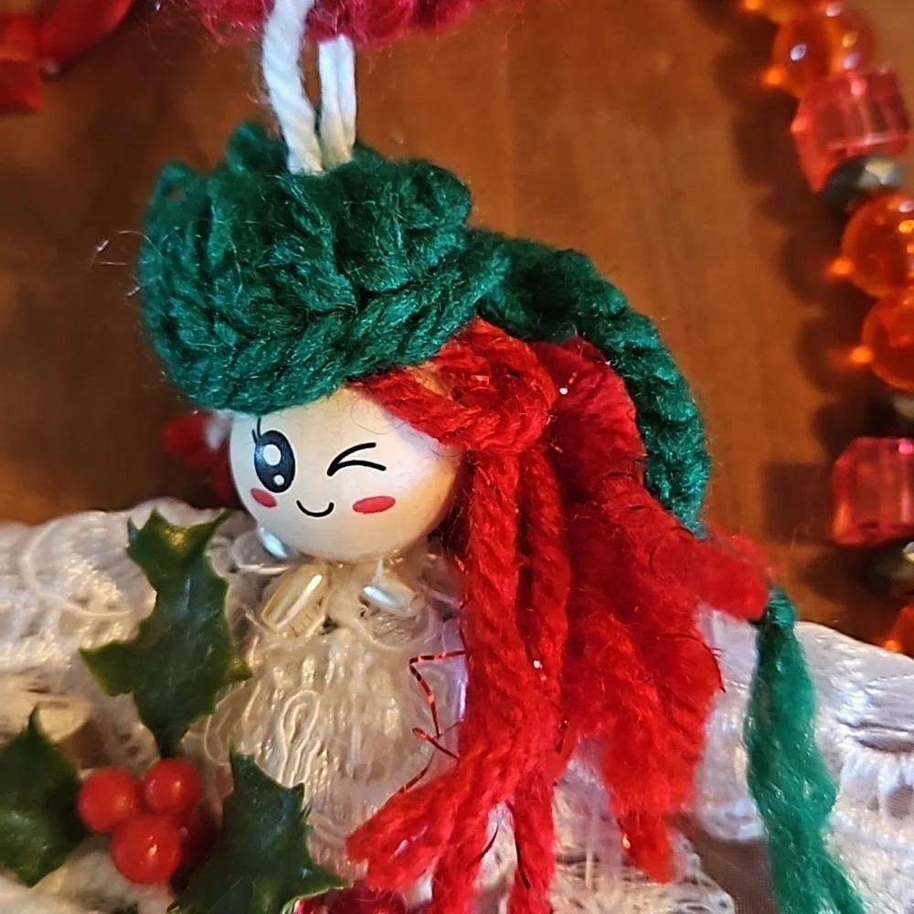 Hand Crafted Crochet Angel Handmade Christmas ornament Upcycled beads white gift - Picture 7 of 17